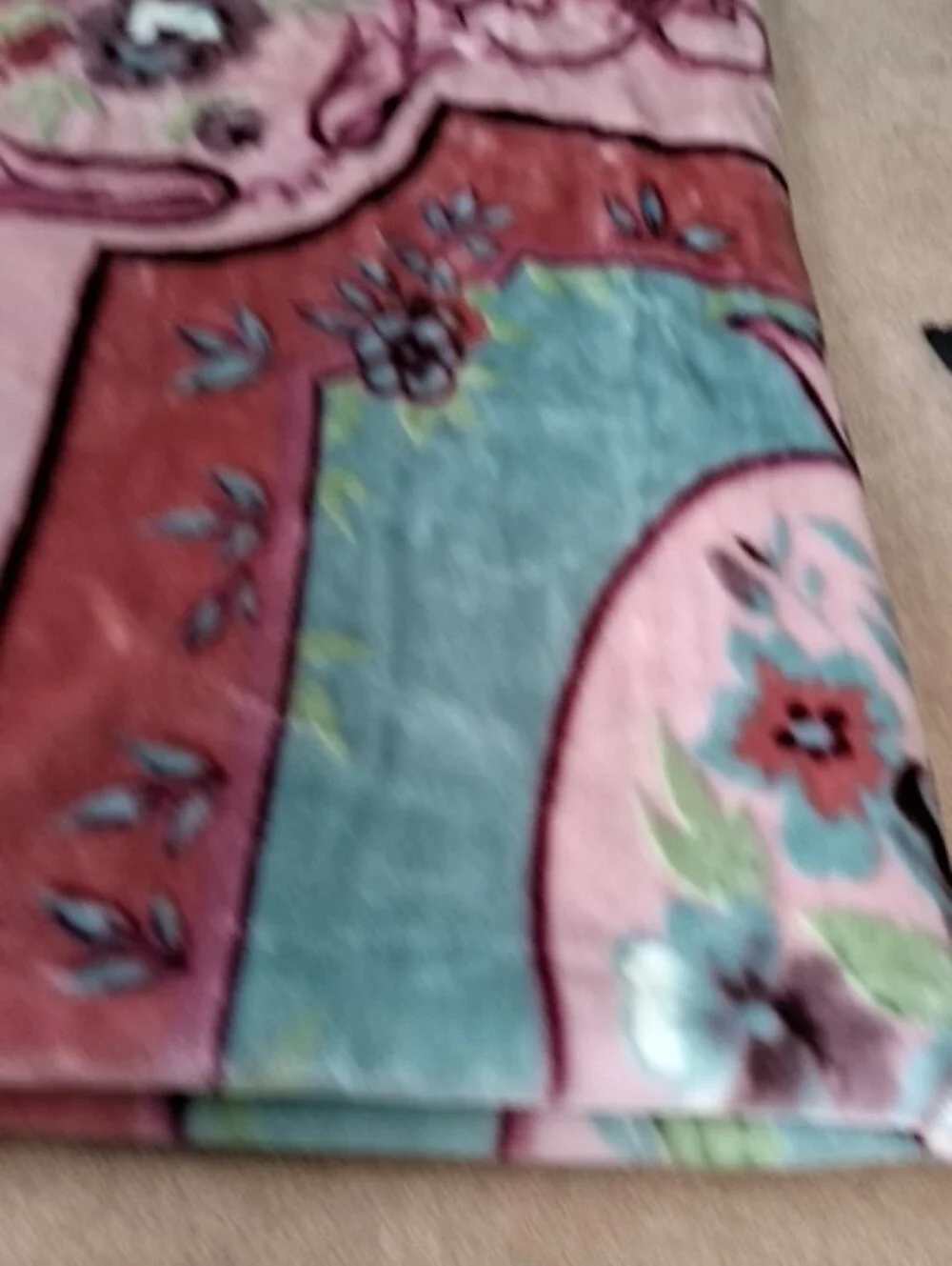 Floral Plush Throw Blanket in Pink and Teal